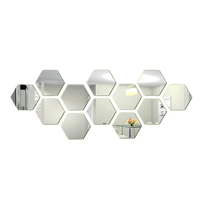 Miroir en forme d'hexagone - sticker mural - 12 pièces