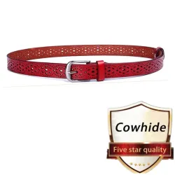 Ceinture évidée à la mode - cuir véritable - boucle en métal