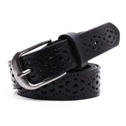 Ceinture évidée à la mode - cuir véritable - boucle en métal