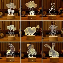 Lampe LED acrylique 3D - Veilleuse USB - wapiti - ours - sapin de Noël - pomme - lune