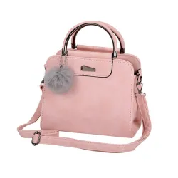 Vintage handtas - met schouderband - bont pompon - leerHandtassen