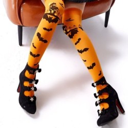 Chaussettes hautes d'Halloween - citrouille - chauve-souris