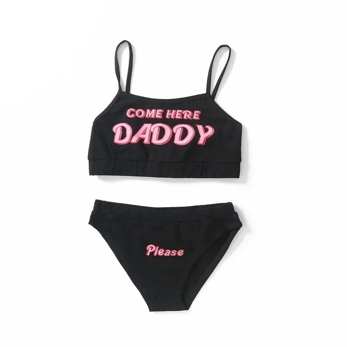 Sexy lingerieset - korte top - slip - COME HERE DADDY PLEASE beletteringLingerie
