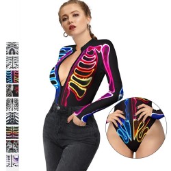 Sexy bodysuit - lange mouw - met rits - skelet printBlouses & overhemden