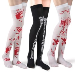 Chaussettes de genou Halloween - sur le genou - sang - toile d'araignée - croix - os