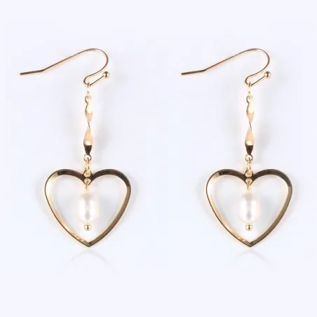 Hook gold earrings - heart / pearlsEarrings