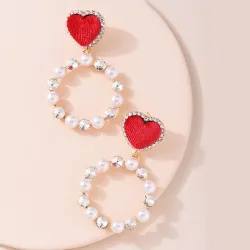 Rood hart oorbellen - ronde parel hangerOorbellen