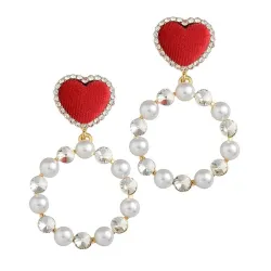 Rood hart oorbellen - ronde parel hangerOorbellen