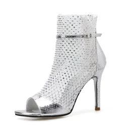 Sexy sandalen met hoge hak - glitter air mesh - met rits - enkellengteSandalen