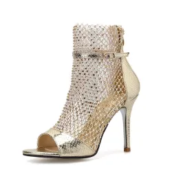 Sexy sandalen met hoge hak - glitter air mesh - met rits - enkellengteSandalen
