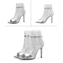 Sexy sandalen met hoge hak - glitter air mesh - met rits - enkellengteSandalen