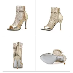 Sexy sandalen met hoge hak - glitter air mesh - met rits - enkellengteSandalen