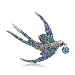 Oiseau strass coloré - broche vintage