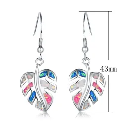 Silver dangle leaves earrings - colorful crystal opalEarrings