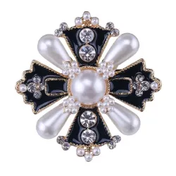 Vintage style cross with pearl / crystals - exclusive broochBrooches