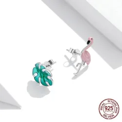 925 sterling zilveren oorbellen - roze flamingo / groen bladOorbellen