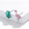 925 sterling zilveren oorbellen - roze flamingo / groen bladOorbellen