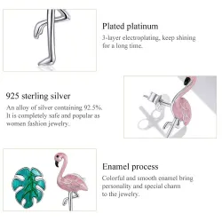 925 sterling zilveren oorbellen - roze flamingo / groen bladOorbellen