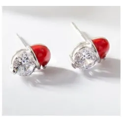 Boucles d'oreilles bonnet de Noel - avec zircon cristal