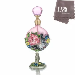 Vintage glazen parfumflesje - patroon roze rozen - 7 mlParfum