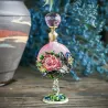 Vintage glazen parfumflesje - patroon roze rozen - 7 mlParfum