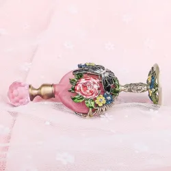 Vintage glazen parfumflesje - patroon roze rozen - 7 mlParfum