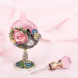 Vintage glazen parfumflesje - patroon roze rozen - 7 mlParfum