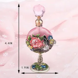 Vintage glazen parfumflesje - patroon roze rozen - 7 mlParfum