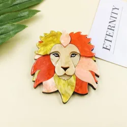 Tête de lion colorée - broche en acrylique