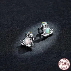 Paresseux avec coeur d'opale - Boucles d'oreilles en argent sterling 925