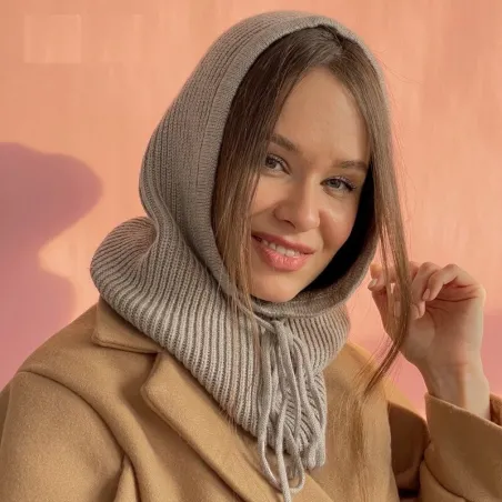 Bonnet d'hiver chaud - capuche en cachemire tricoté - avec col - réglable