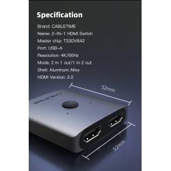 4K HDMI-splitter - 60Hz - 1x2/2x1 adapter - 2 in 1 converterHDMI-schakelaars