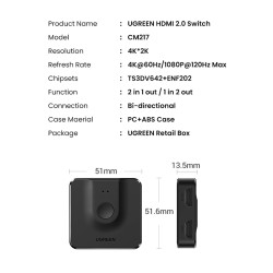 UGREEN - HDMI 2.1 splitterschakelaar - 2 in 1 schakelaar - 4K - 8KHDMI-schakelaars