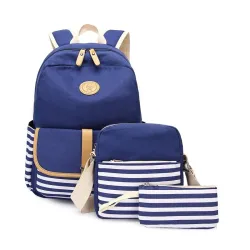 Gestreepte canvas rugzak - schooltas - set van 3Tassen