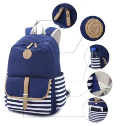 Gestreepte canvas rugzak - schooltas - set van 3Tassen