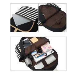 Gestreepte canvas rugzak - schooltas - set van 3Tassen