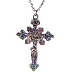 Pendentif croix arc-en-ciel - avec collier