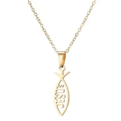 Pendentif en forme de poisson / lettrage JESUS - avec collier