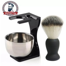 Kit de rasage professionnel pour barbe - brosse - bol en acier inoxydable - avec support