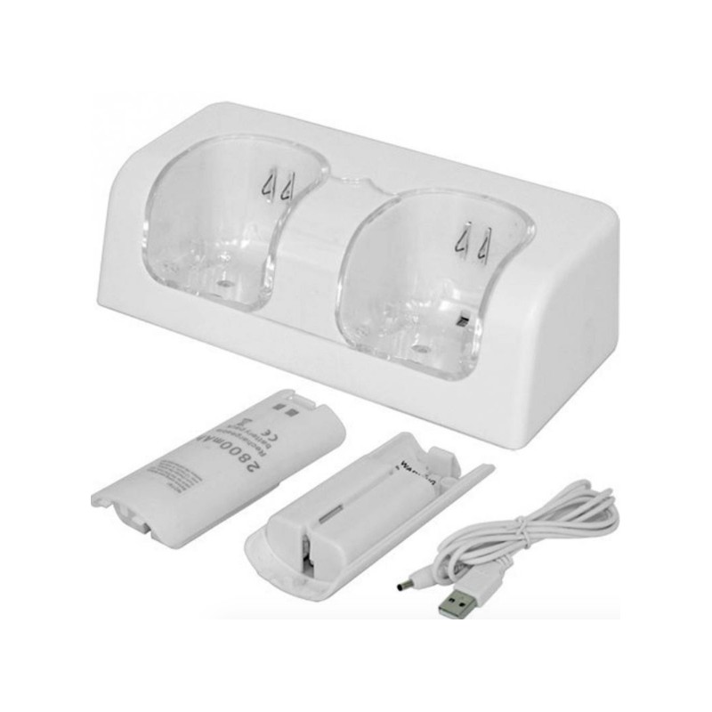 Manette Wii double chargeur USB avec 2 batteries 2800 mAh