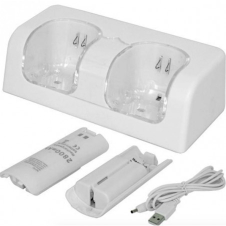 Wii-controller dubbele USB-oplader met 2x 2800mAh-batterijenWii & Wii U