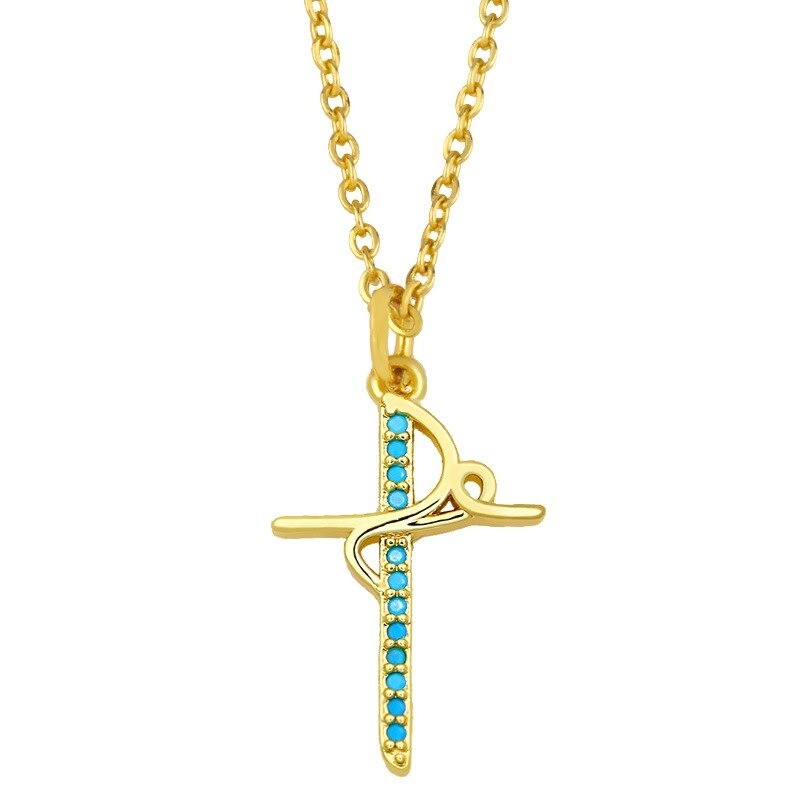 Pendentif rétro Jésus / croix - avec collier - zircon en cristal coloré