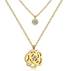 Dubbele ketting ketting - bloem / kristal hangerHalskettingen