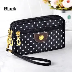 Petite pochette - triple fermeture éclair - dragonne - motif à pois