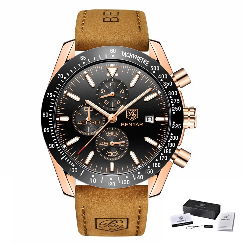 BENYAR - montre de sport à quartz - étanche - bracelet cuir
