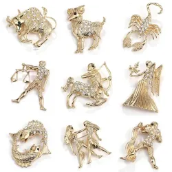 Signes du zodiaque en cristal - broche en or