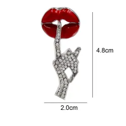 Kristallen broche - rode lippen / Be Quiet gebaarBroches