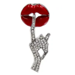 Kristallen broche - rode lippen / Be Quiet gebaarBroches
