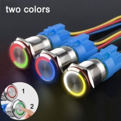 Interrupteur à bouton poussoir en métal - LED bicolore - étanche - réarmement momentané - 12V - 220V - 199mm - 22mm