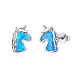 Eenhoorn oorbellen - blauwe opaal - 925 sterling zilverOorbellen